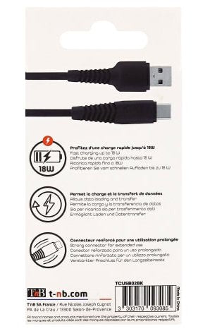 EAN 3303170093085 - T'nB TCUSB02BK cable USB 2 m USB C USB A 18 W Negro imagen 5