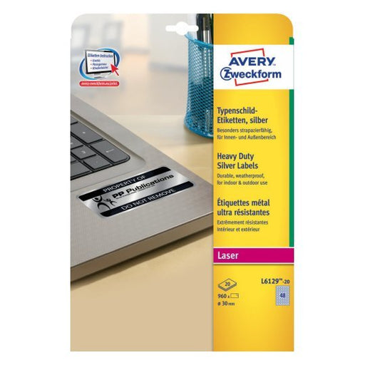 EAN 4004182048382 - Avery L6129-20 etiqueta autoadhesiva Círculo Permanente Plata 960 pieza(s) imagen 1