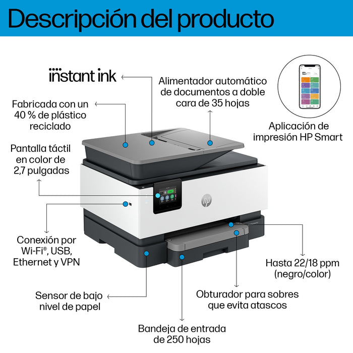 EAN 196786895876 - HP OfficeJet Pro 9122e AiO Printer Inyección de tinta térmica A4 4800 x 1200 DPI 22 ppm Wifi imagen 4