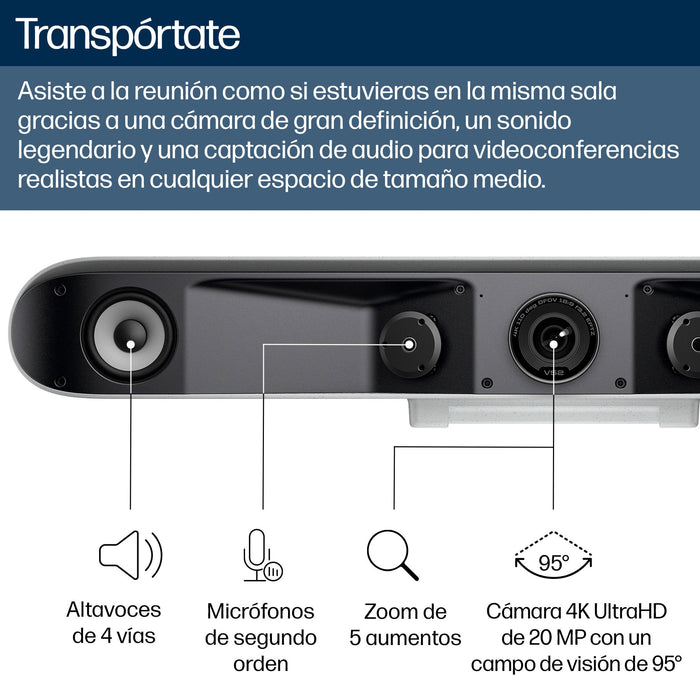 EAN 198122618439 - HP Poly Studio V52 USB Video Bar No Radio or Power Cord TAA Blanco 3840 x 2160 Pixeles 60 pps imagen 4