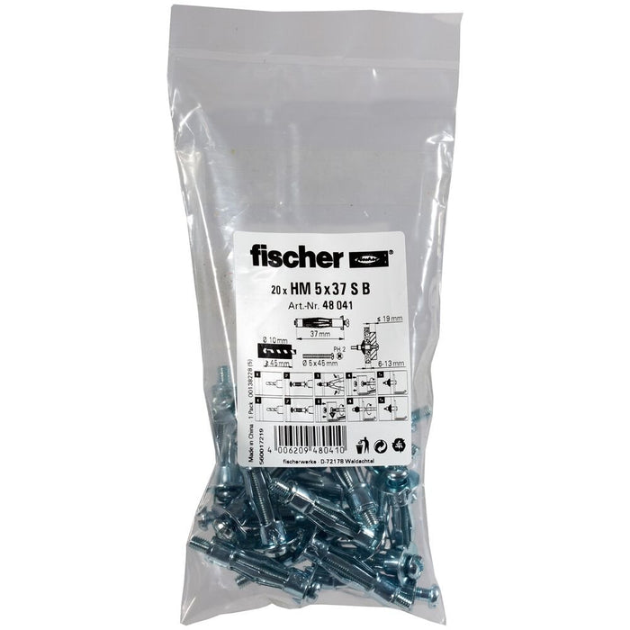 EAN 4006209480410 - Fischer 48041 tornillo de anclaje y taco 20 pieza(s) Juego de enchufes de pared y tornillos 37 mm imagen 1
