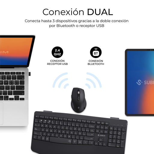 EAN 8436586743444 - SUBBLIM SUBKBC-DCOPW2 teclado Ratón incluido Hogar / Oficina RF Wireless + Bluetooth QWERTY Español Negro imagen 2