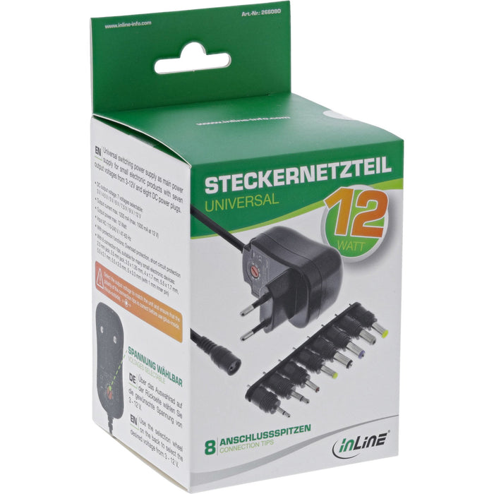 EAN 4043718303908 - InLine 26608O adaptador e inversor de corriente Interior 12 W Negro imagen 4