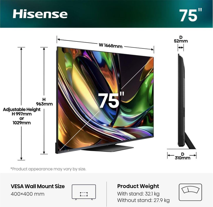 EAN 6942351436722 - Hisense 75UR8DS 190,5 cm (75") 4K Ultra HD Smart TV Wifi Negro imagen 3