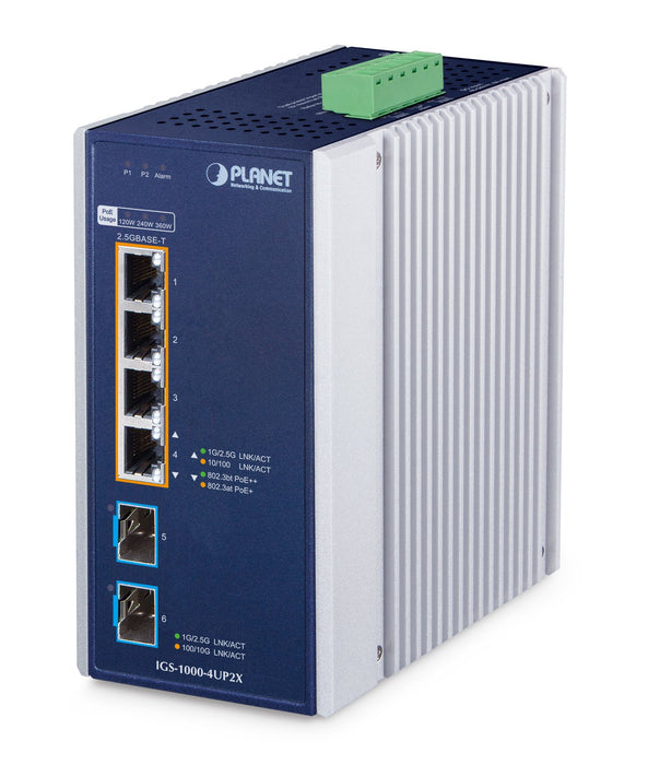 EAN 4711605288033 - PLANET IGS-1000-4UP2X switch 2.5G Ethernet (100/1000/2500) Energía sobre Ethernet (PoE) Aluminio, Azul imagen 1