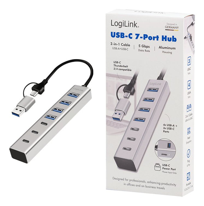 EAN 4052792076271 - LogiLink UA0442 hub de interfaz USB 3.2 Gen 1 (3.1 Gen 1) Type-A + Type-C 5000 Mbit/s Gris imagen 5