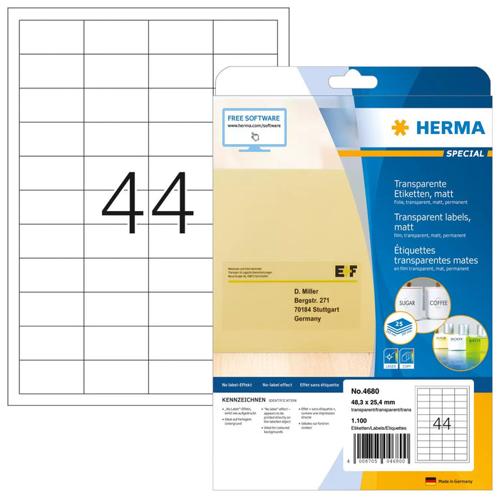 EAN 4008705046800 - HERMA 4680 etiqueta de impresora Transparente Etiqueta para impresora autoadhesiva imagen 1