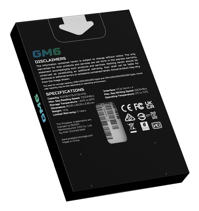 EAN 6955914639751 - Predator GM6-4TB M.2 PCI Express 4.0 NVMe SLC imagen 10