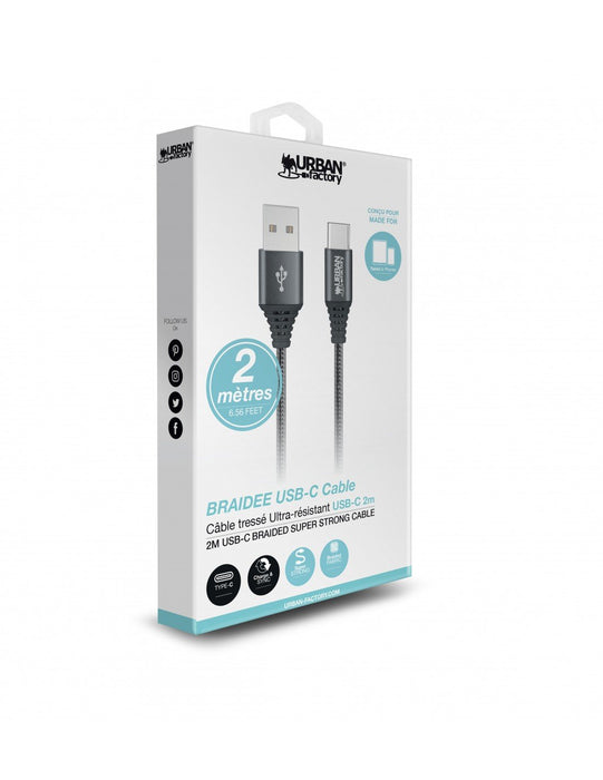 EAN 3760170862552 - Urban Factory Braided cable USB USB 2.0 2 m USB A USB C 0,48 Gbit/s Gris imagen 2
