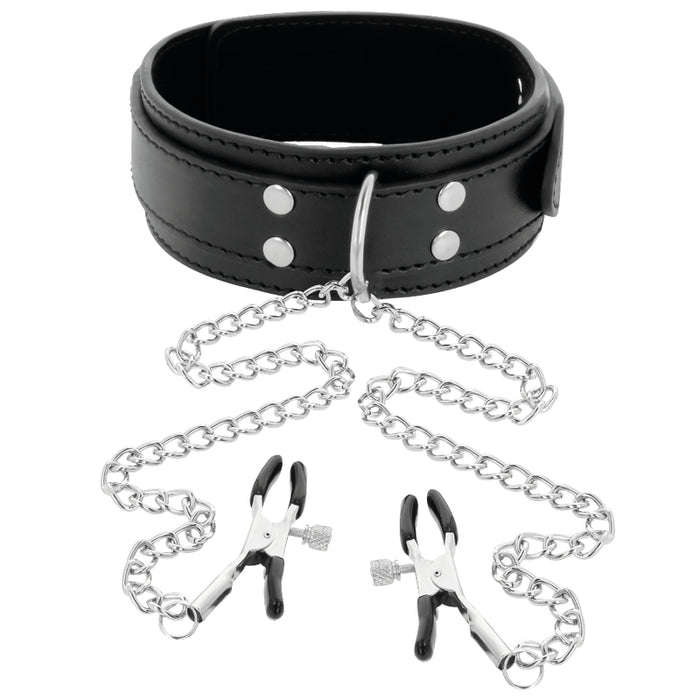 Darkness - Collar Con Pinzas Para Pezones Negro