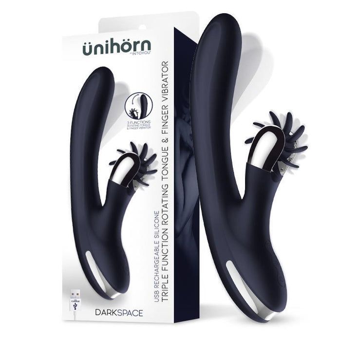 Darkspace Vibrador Con Lenguas Rotadora Y Movimiento Finger Azul