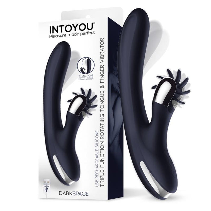 Darkspace Vibrador Con Lenguas Rotadora Y Movimiento Finger Azul