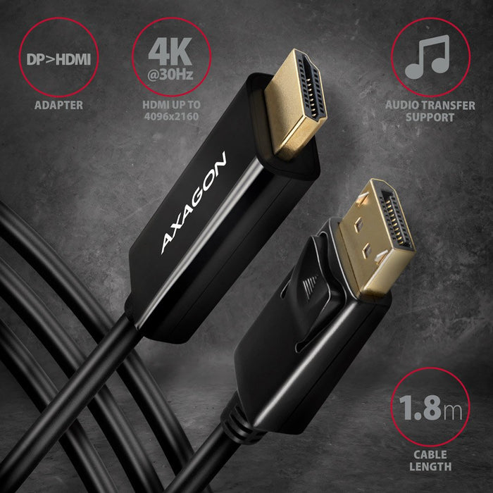 EAN 8595247906083 - Axagon RVD-HI14C2 adaptador de cable de vídeo 1,8 m HDMI tipo A (Estándar) DisplayPort Negro imagen 2