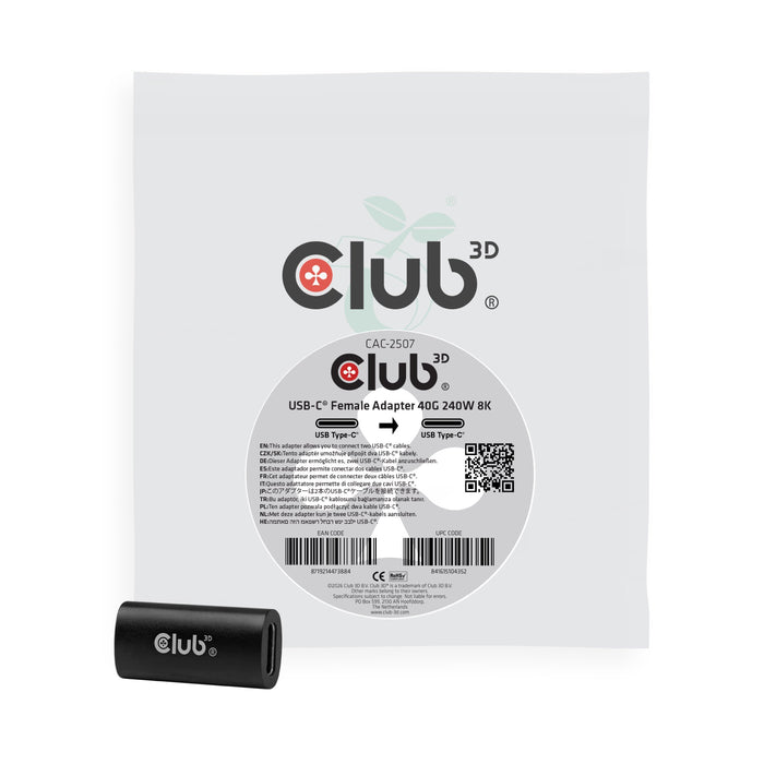 EAN 8719214473884 - CLUB3D CAC-2507 cable USB USB4 Gen 3x2 USB C 40 Gbit/s Negro imagen 1