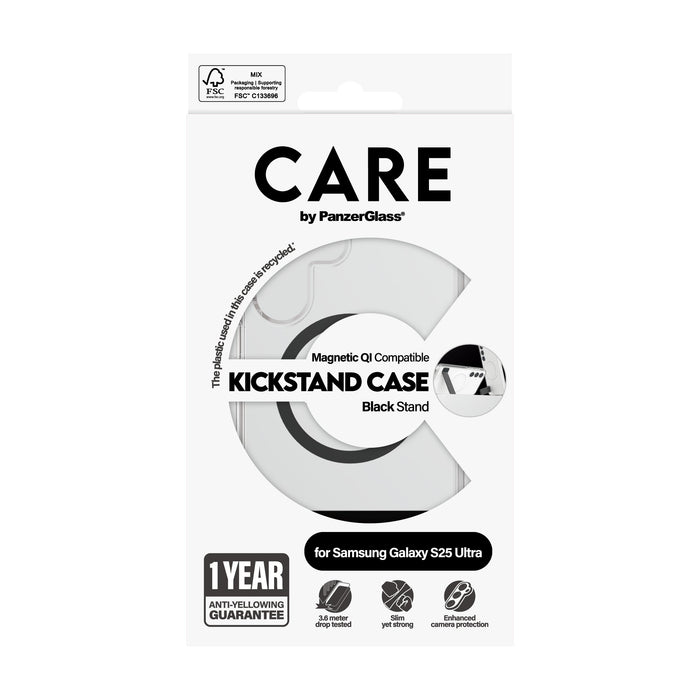 EAN 5715685016509 - PanzerGlass CARE™ by ® Case Transparent w. Black Kickstand & Qi Compatible Samsung Galaxy S25 Ultra funda imagen 3