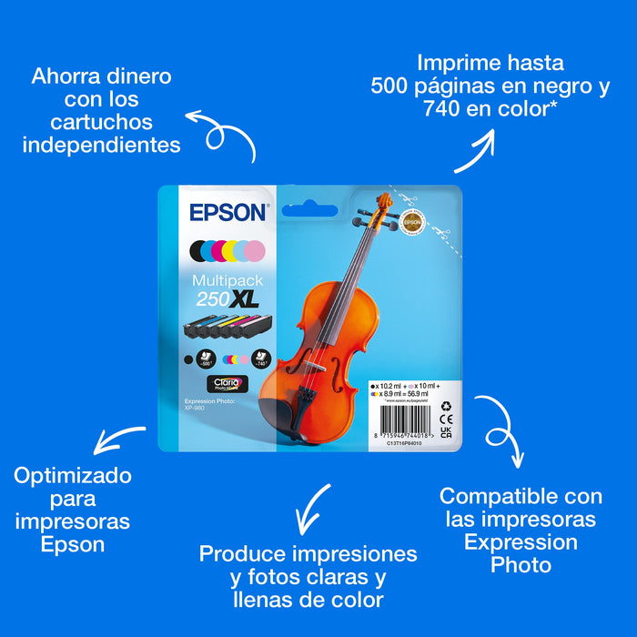 EAN 8715946744018 - Epson 250XL Violin Claria Photo HD cartucho de tinta 1 pieza(s) Original High (L) Yield Negro, Cian, Cian imagen 3