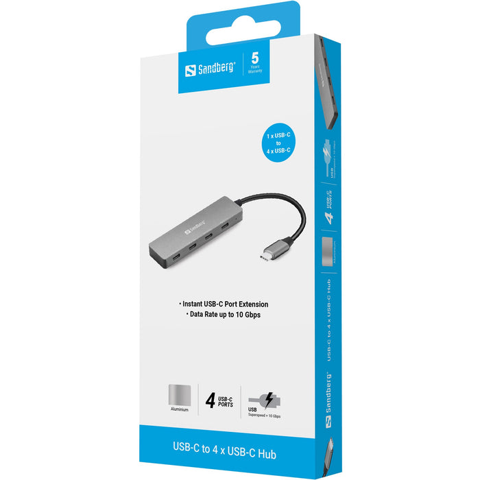 EAN 5705730136412 - Sandberg 136-41 hub de interfaz USB 3.2 Gen 1 (3.1 Gen 1) Type-C 10000 Mbit/s Gris imagen 3