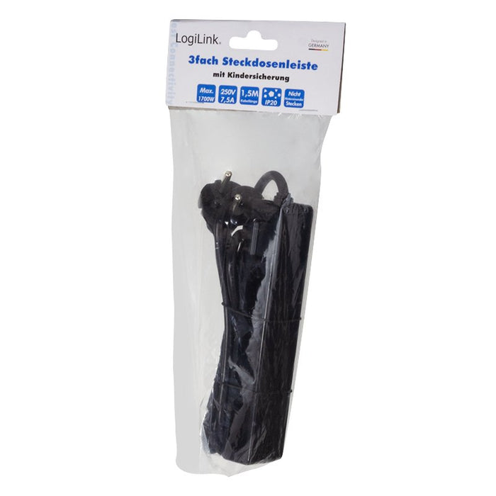 EAN 4052792049671 - LogiLink LPS229B base múltiple 1,5 m 3 salidas AC Interior Negro imagen 4