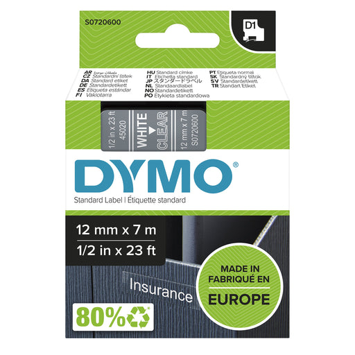EAN 5411313450201 - DYMO D1 Standard - White on Transparent - 12mm cinta para impresora de etiquetas Blanco sobre transparenc imagen 1