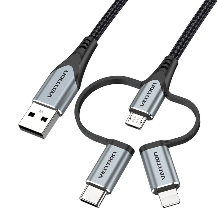 EAN 6922794752863 - Vention CQJHG cable de teléfono móvil Gris, Negro 1,5 m USB A Lightning + micro-USB B + USB C imagen 3