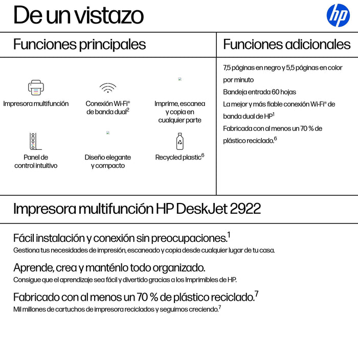 EAN 198828789792 - HP DeskJet 2922 Inyección de tinta térmica A4 4800 x 1200 DPI 7,5 ppm Wifi imagen 3
