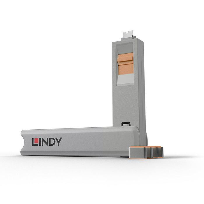 EAN 4002888404280 - Lindy 40428 bloqueador de puerto Llave de bloqueador de puerto USB Tipo C Gris, Naranja 4 pieza(s) imagen 1