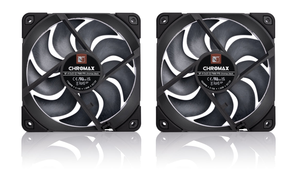 EAN 9010018100778 - Noctua NF-A12x25 G2 PWM Sx2-PP chromax.black Carcasa del ordenador Ventilador 12 cm Negro 2 pieza(s) imagen 8