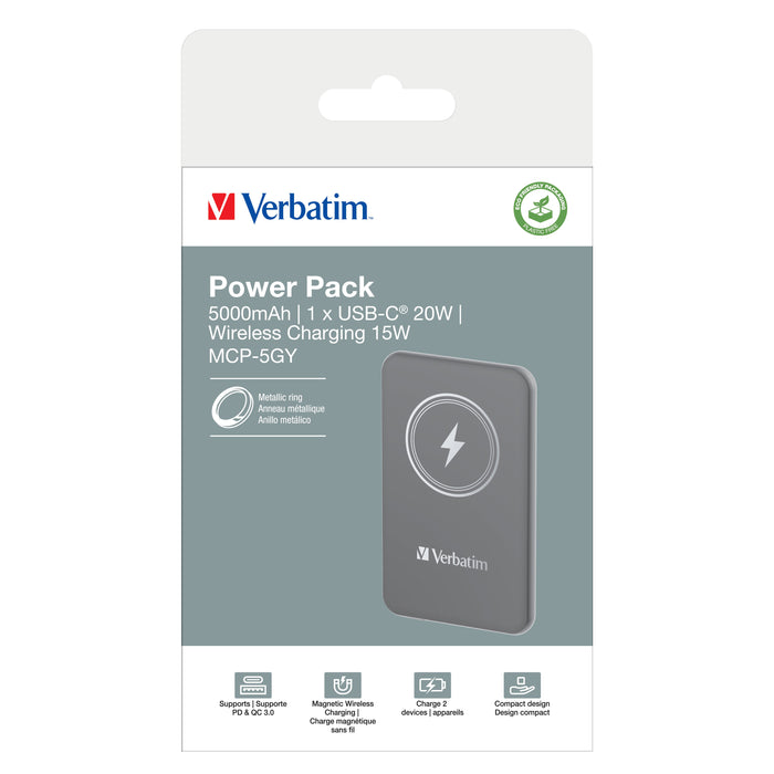 EAN 0023942322443 - Verbatim Charge 'n' Go Polímero de litio 5000 mAh Cargador inalámbrico Gris imagen 4