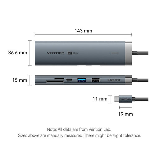 EAN 6922794788831 - Vention TGVHB hub de interfaz USB Tipo C 5000 Mbit/s Gris imagen 2