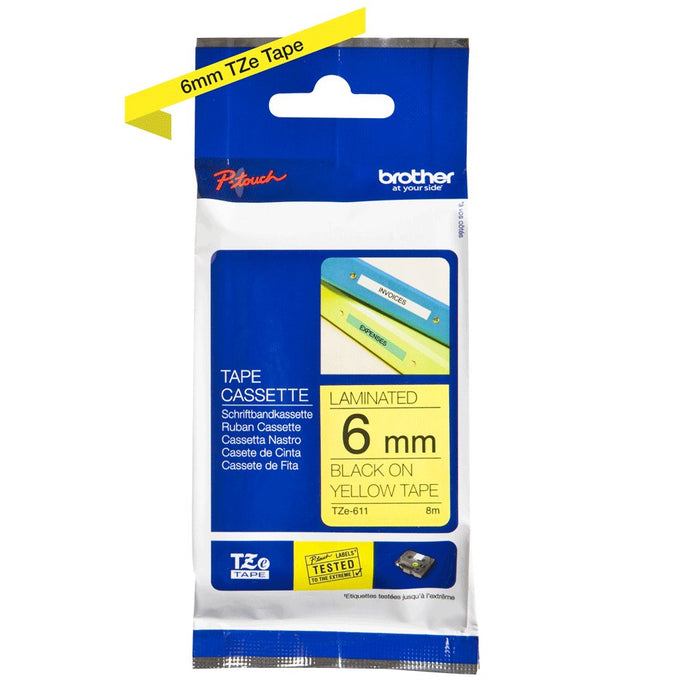EAN 4977766686624 - Brother TZE-611 cinta para impresora de etiquetas Negro sobre amarillo imagen 3
