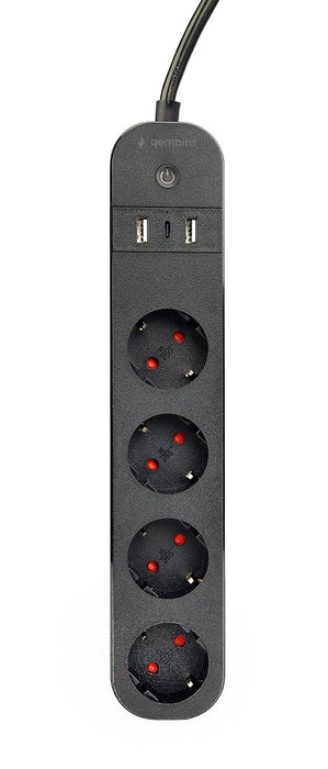 EAN 8716309128407 - Gembird TSL-PS-S4U-01 regleta inteligente 4 salidas AC Tipo E 1,5 m 3 3680 W Negro imagen 1