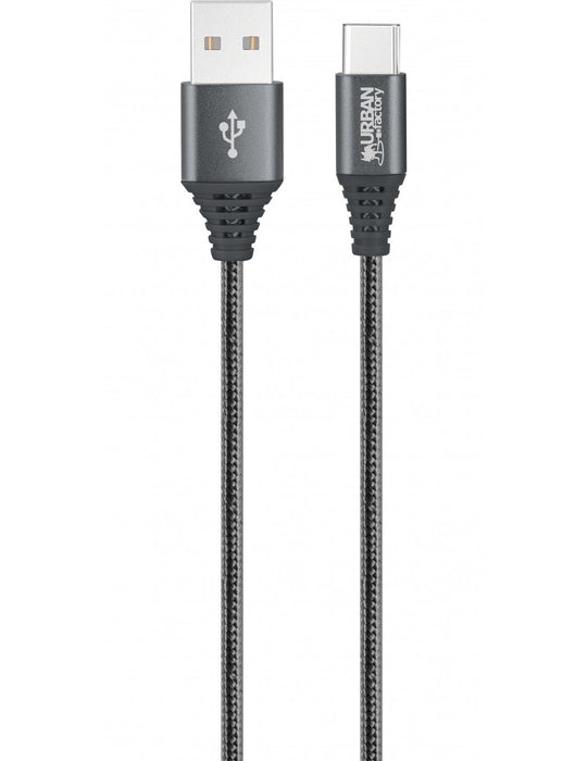 EAN 3760170862552 - Urban Factory Braided cable USB USB 2.0 2 m USB A USB C 0,48 Gbit/s Gris imagen 1