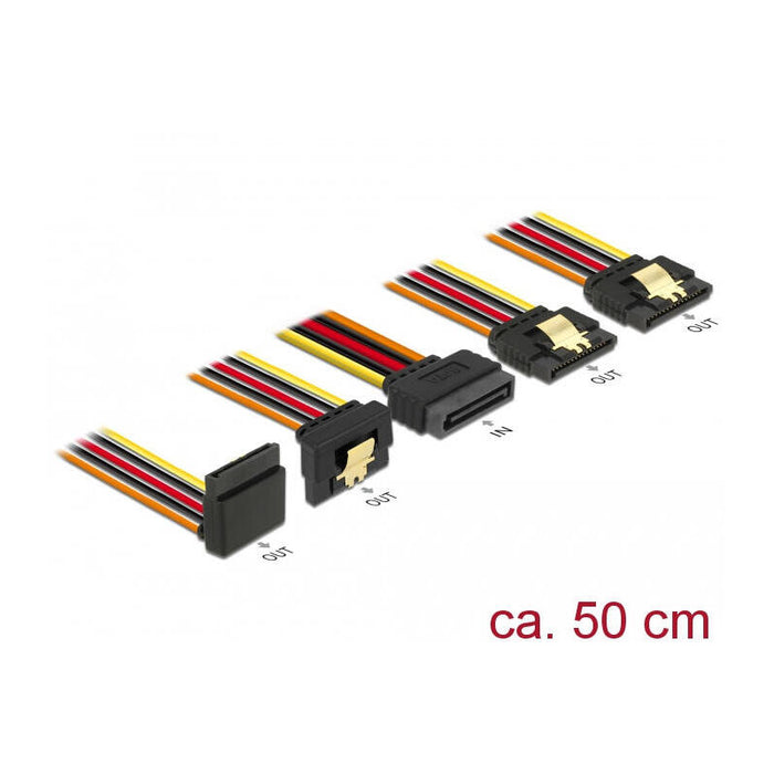 Delock Cable Sata 15 Pin Strom Stecker Mit Einrastfunktion > Sata 15 Pin Strom Buchse 2 X Gerade   1 X Unten   1 X Oben 50 Cm