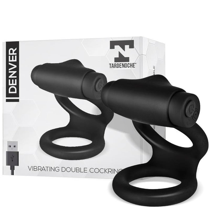 Denver Anillo Doble Con Bala Vibradora Usb Silicona Negro