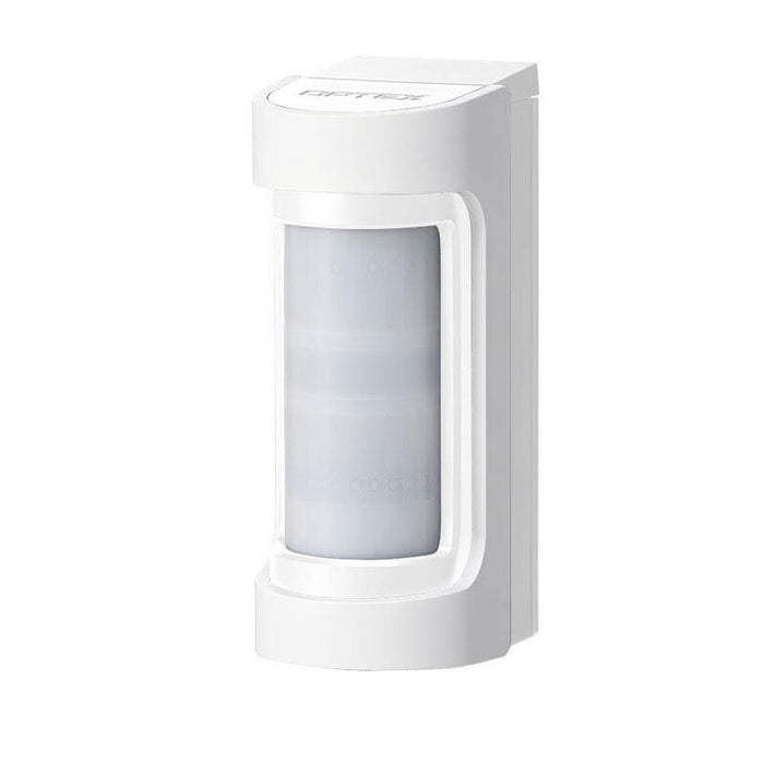 Detector Doble Tecnología Doble Pir + Microondas Autoalimentado Exterior Antimasking Cobertura 12m /90º. Blanco. Pilas No Incluidas.