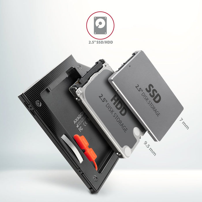 EAN 8595247906533 - Axagon RSS-CD09 2.5 SSD/HDD caddy into DVD slot 9.5 mm LED ALU tarjeta y adaptador de interfaz Interno SA imagen 3