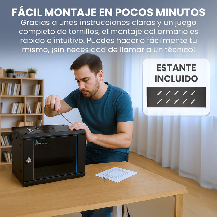 EAN 5907207228785 - Extralink LITE 6U 530X400 WALL-MOUNTED RACKMOUNT CABINET BLACK Estante montado en suelo/pared/independien imagen 18