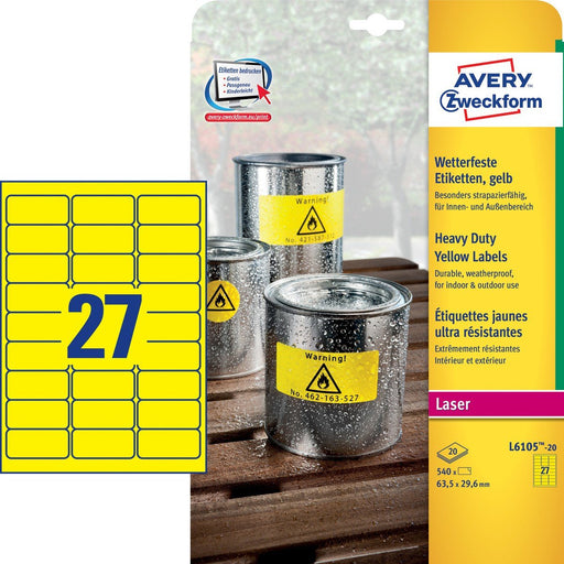 EAN 4004182061053 - Avery L6105-20 etiqueta de impresora Amarillo Etiqueta para impresora autoadhesiva imagen 1