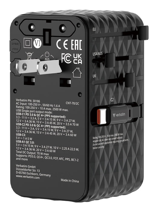 EAN 23942301868 - Verbatim Charge 'n' Travel 70W Universal Negro Corriente alterna Carga rápida Interior imagen 5