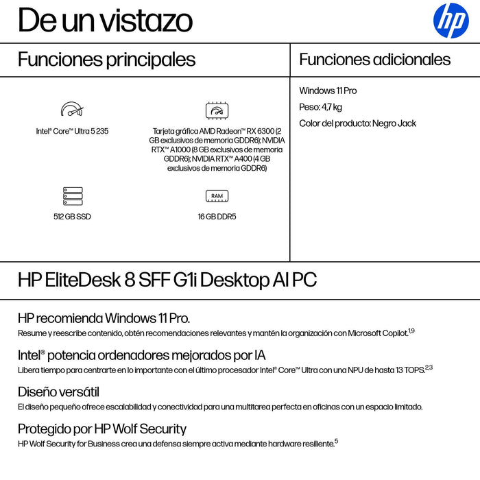 EAN 0199764821522 - HP EliteDesk 8 SFF G1i AI PC Intel Core Ultra 5 235 16 GB DDR5-SDRAM 512 GB SSD Windows 11 Pro Negro imagen 3