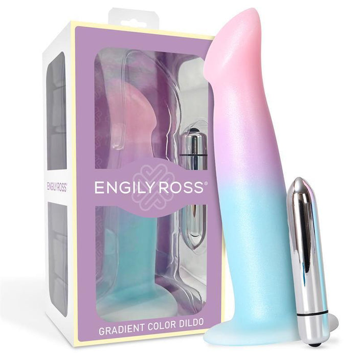 Dildo Con Vibración Silicona Líquida Color Degradado Y Ventosa 17 Cm