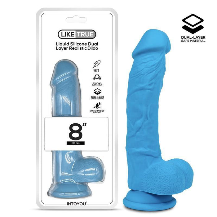 Dildo Realista Silicona Líquida Dual Layer 8 Azul