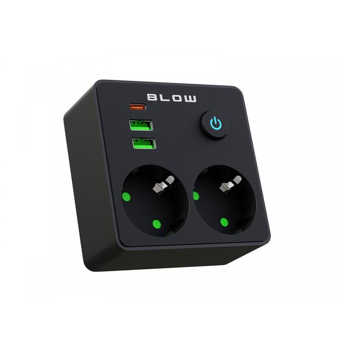 Distribuidor R-20 Pr 2-Tomas + 2usb + Usb-C Negro