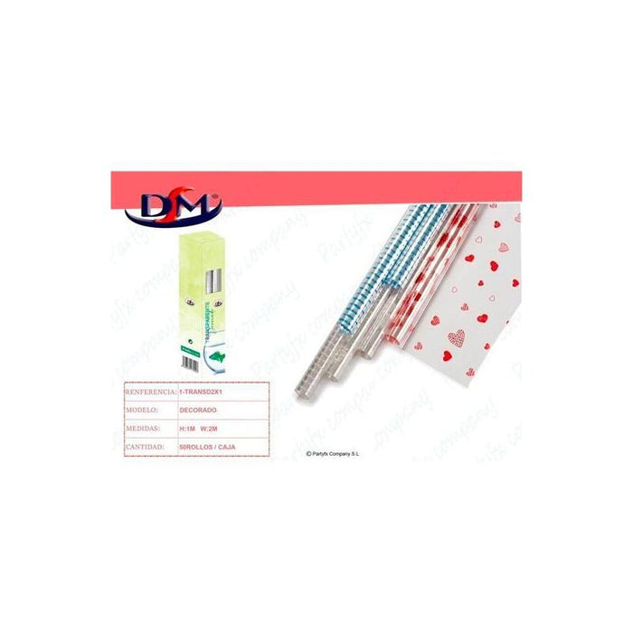 Dm Papel Regalo Rollo 1x2m Transparente Decorado