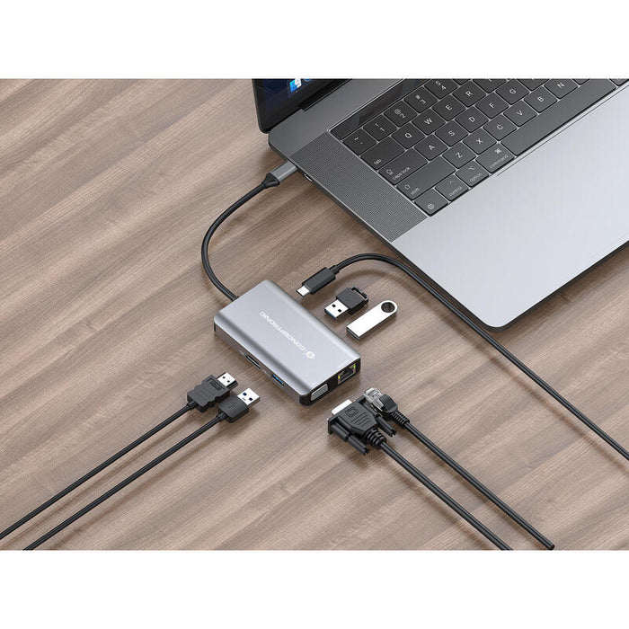 Dock Usb-C 7in1 Conceptronic Hdmi Vga Usb 3.0 Lan Gigabit  Usb-C Carga 100w