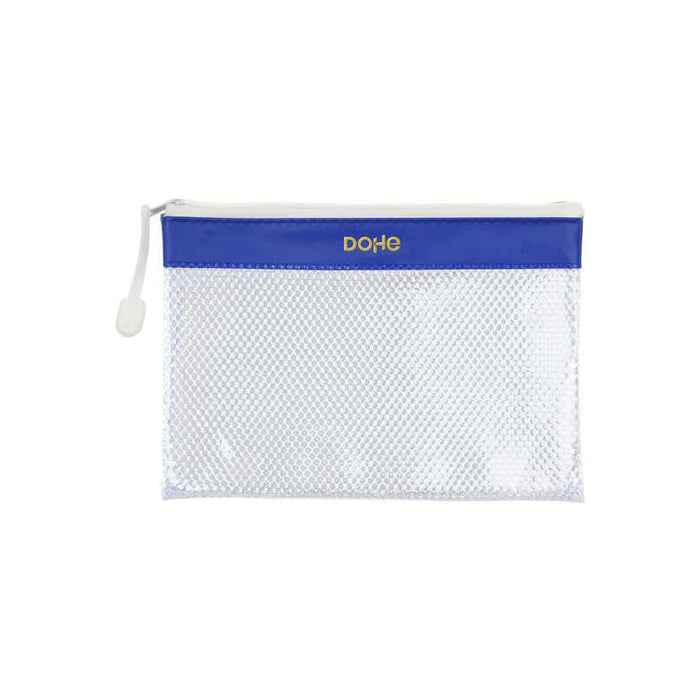 Dohe Bolsa Cremallera Pvc - 24x17.5mm - Resistente Al Agua - Ideal Para Documentos A5 - Azul/Transparente