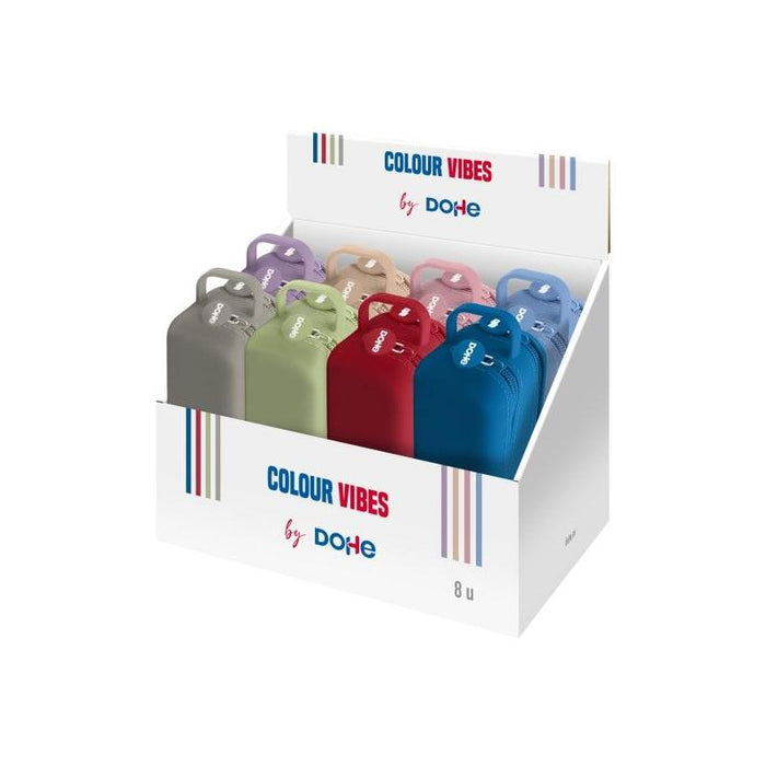 Dohe Colour Vibes Expositor Con 8 Portatodo - 2 Cremalleras - Tirador De Goma - Silicona De Tacto Suave - Asa Lateral -