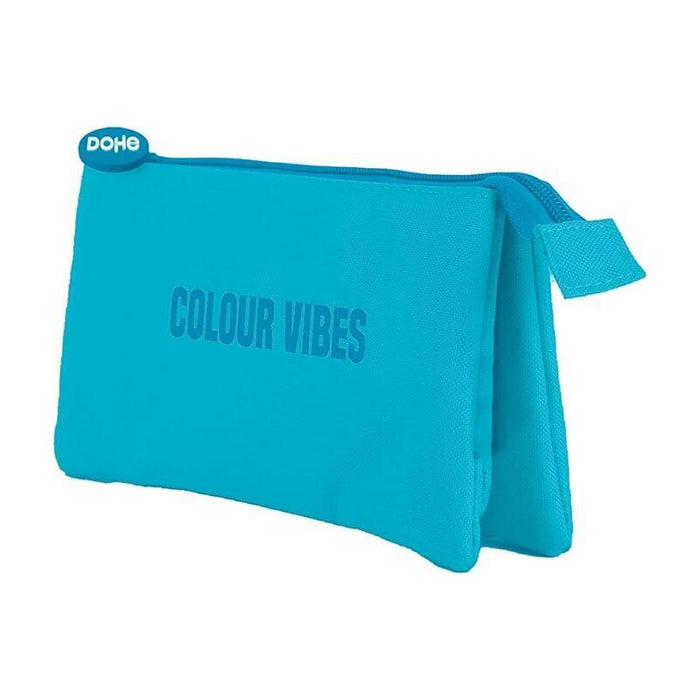 Dohe Colour Vibes Portatodo Triple - Cierre Doble Con Cremallera Y Tirador De Goma - Azul Cyan
