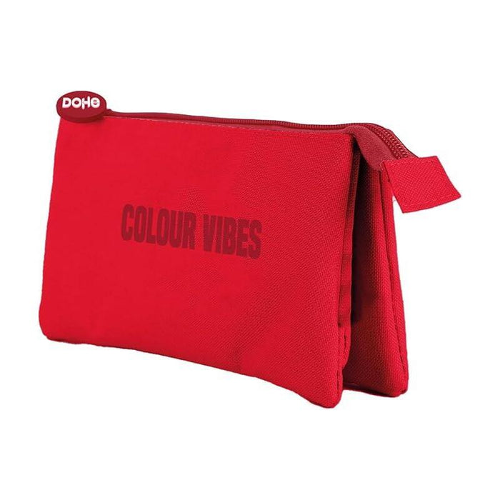 Dohe Colour Vibes Portatodo Triple - Cierre Doble Con Cremallera Y Tirador De Goma - Rojo