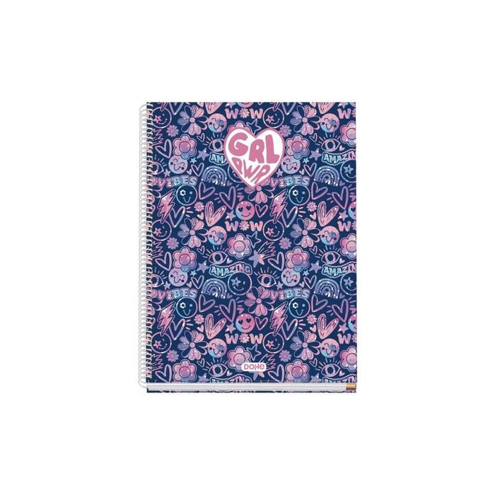 Dohe Girl Power Cuaderno De Espiral Metalica - Formato A4 - 100 Hojas Offset De 90g - 5x5mm - Microperforadas - Banda